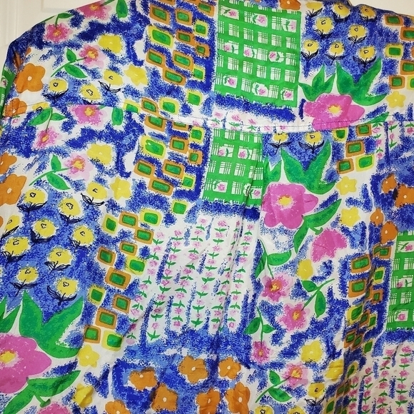 Vintage Metro Express Silk Colorful Patchwork Print Blouse Women’s Size Medium - Picture 7 of 10